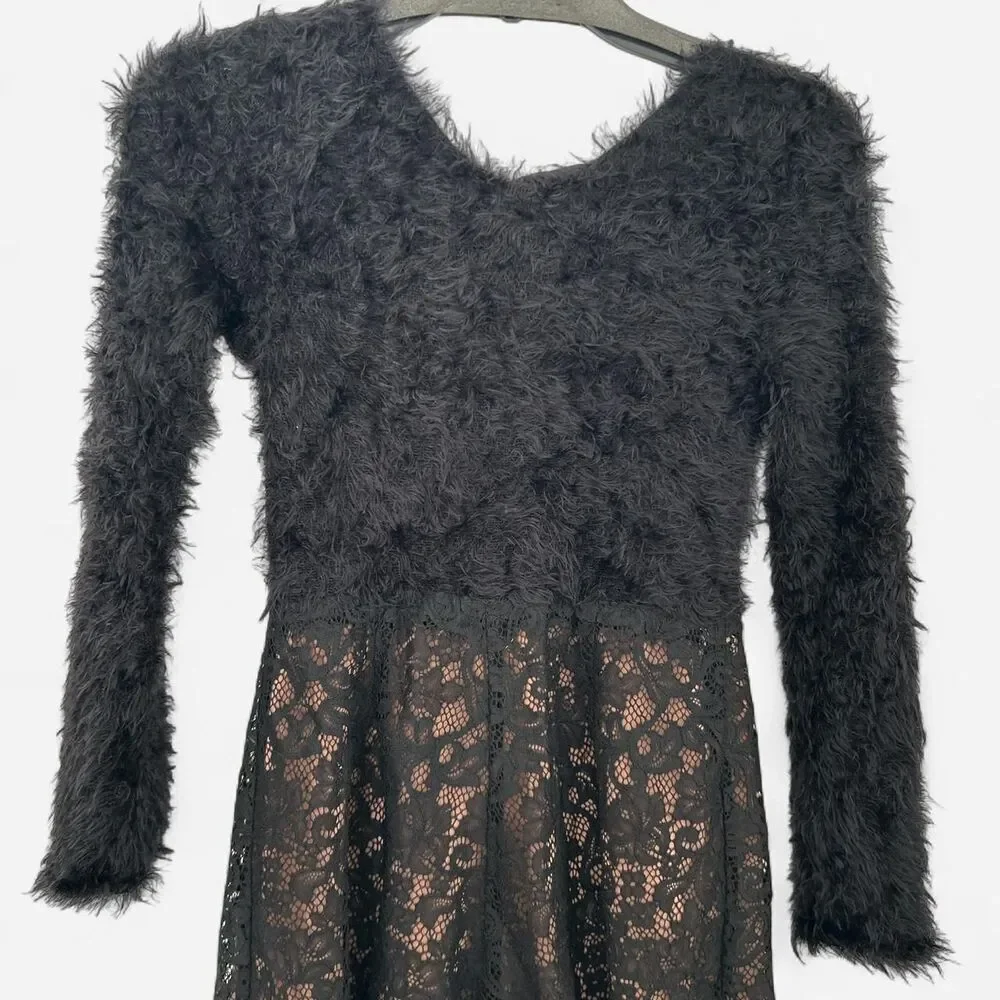 For Love & Lemons Knitz Francoise Fuzzy Lace Romper – Black Open Back Bow S - Picture 4 of 8
